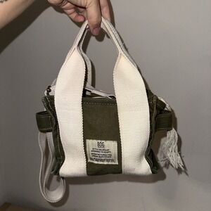 BDG Urban Outfitters Mini Canvas Tote Bag Shoulder Strap Boat Green / Cream